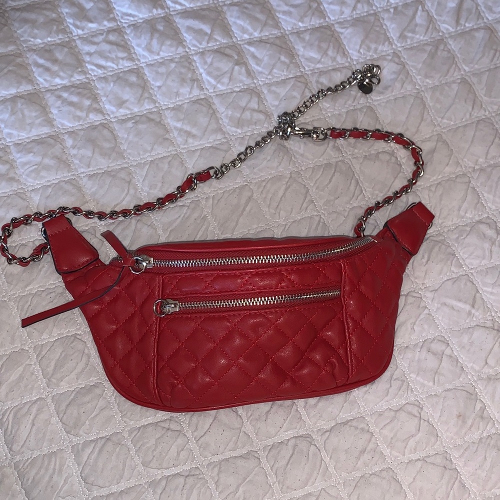 Red Quilted Chain Strap Women's Bag.  By Express.  Fanny pack